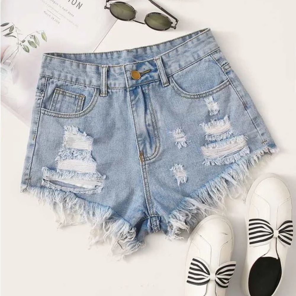 Raw Hem Ripped Denim Shorts